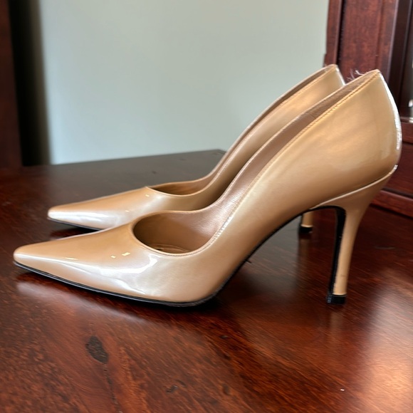 Gold Patent Leather Heels by Stuart Whitman - Picture 1 of 6